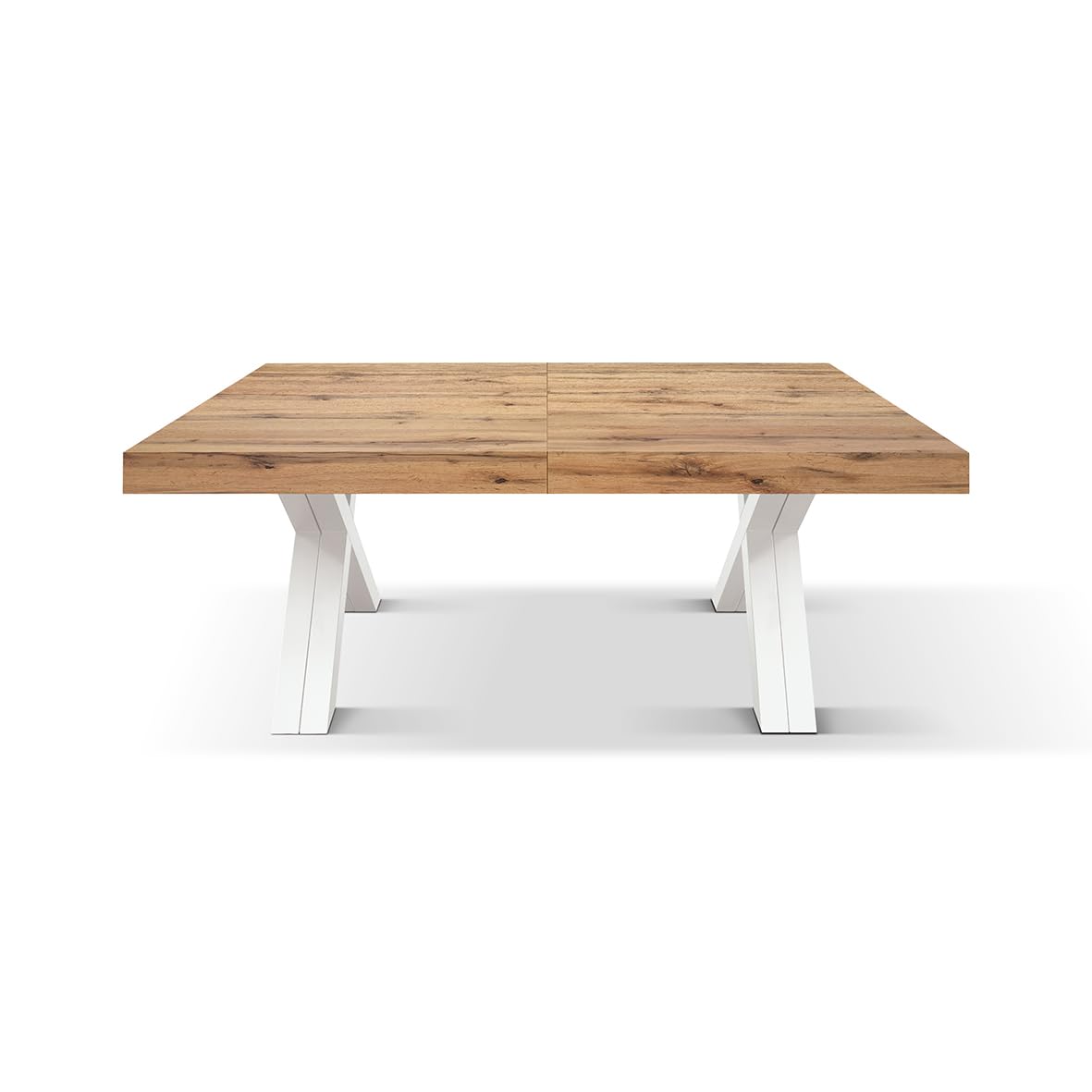 PAZZO DESIGN Roberta Ausziehtisch, Wohnzimmertisch, Küchentisch, rustikale Eiche, gekreuzte Beine weiß, 180 bis 480 cm, hergestellt in Italien, id_2407
