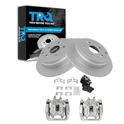 Image of TRQ Rear Brake Pad and Rotor Set Semi Metallic G Coated Rotors Calipers