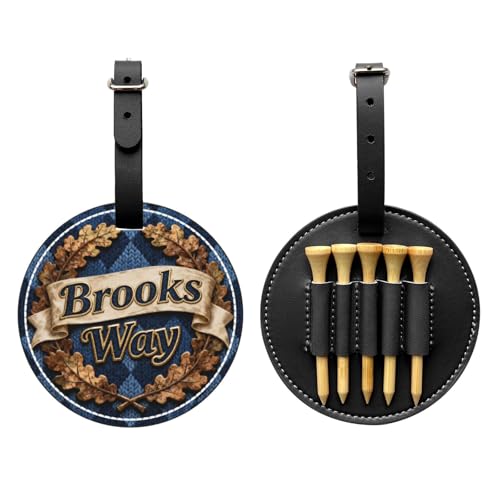 JugJug Personalized Golf Bag Tag with Custom Name - PU Leather Golf Accessories for Men and Women - Unique Golfer Gift with Built-in Tee Holder