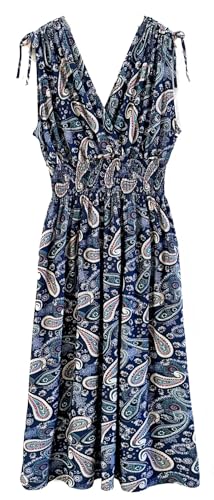 Image of Plum Feathers Casual Smocked Dress, Exotic Print Maxi /Midi Dress, V Neck, Plus & Regular Sizes, Maternity /Nursing Dresses