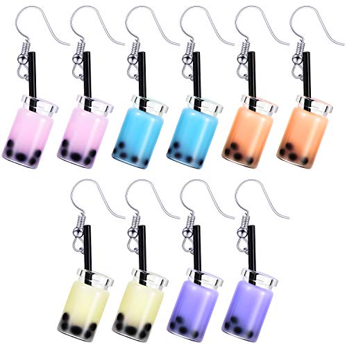 5 pairs pearl milk tea dangle earrings bubble tea drop earrings b…