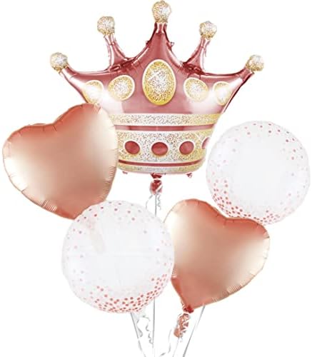 Rose Gold Crown Balloons Pack Of 5 Foil Mylar Helium Balloons For Rose Gold Quinceanera Party Decorations in rose gold,Clear rose gold dot