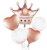 Rose Gold Crown Balloons Pack Of 5 Foil Mylar Helium Balloons For Rose Gold Quinceanera Party Decora