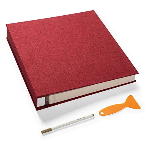 HoneyTolly Large Photo Album Self Adhesive 4x6 5x7 3x5 8.5x11 Scrapbook Magnetic Album DIY Scrap Book Length 13 x Width 12.8 (Inches) 120 Sticky Pages Linen Cover DIY Photo Album (Red)