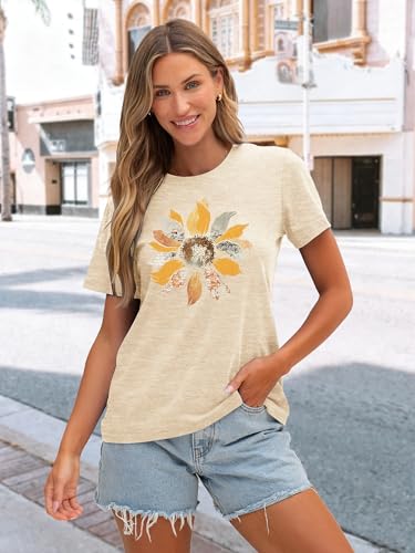 Image of Anbech Womens Dandelion Graphic T-Shirts Teen Girls Cute Sunflower Print Casual Tee Tops