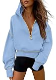 PRETTYGARDEN Women's 2026 Fall Hooded Sweatshirts Long Sleeve Half Zip Cropped Hoodies Pullover Winter Fashion Clothes (Sky Blue,Large)