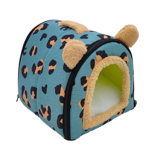ShengQuanHao Foldable Pet House Soft Cats Bed Convertible Warm Pillow Kitten Zipper Design Cats Cave for Indoor Cats with Washable Cushion, Blue 26x26x26cm