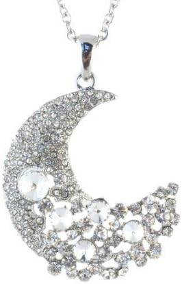 Beautiful Ice Crystal Crescent Moon Charm Pendant Necklace