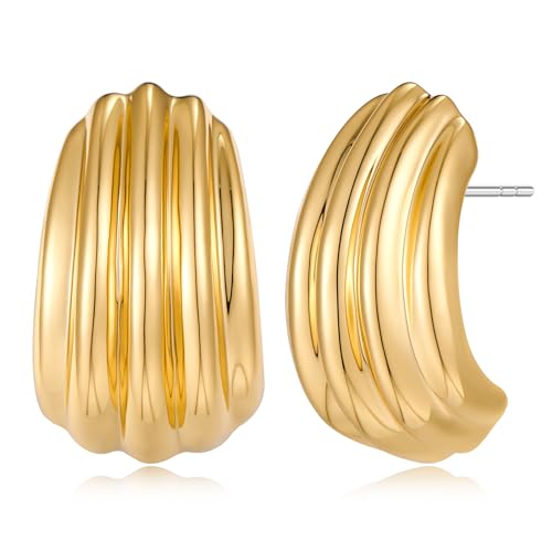 MUYAN Chunky Gold Textured Earrings for Women Trendy Minimalist Large Chunky Studs Fashion Jewelry