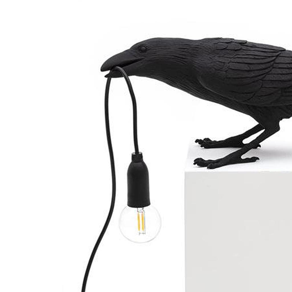 RK Enterprise Resin Crow Lamp Table Light Home Sconce Nightlight Bedroom Desk Decor, Black