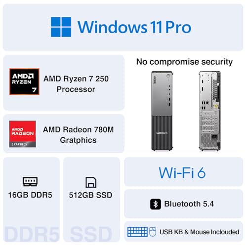 Image of Lenovo ThinkCentre Neo 55s Business Mini Desktop with AMD Ryzen 7 250 | (32GB DDR5, 1TB PCIe SSD, AMD Radeon 780M, WiFi 6, Bluetooth 5.4, 200W PSU, 1 Display Port, RJ-45, 1 x HDMI 2.1, Win11P)