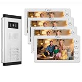 Wired Video Apartment Intercom System,2/3/4/5/6/8/10/12 Units Family 7 inch Monitor Video Door Phone Kit,Indoor Outdoor Video Doorbell,2 Way Audio for Home (1 Doorbell + 4 Monitor)