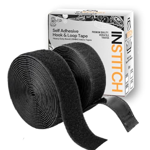 Image of Self-Adhesive Hook and Loop Tape, Hook & Loop Tapes Roll, Self Sticky Back Strong Gripping Perfect for DIY | Home, Office, School, and Crafting |, Crafting & Wall Hanging (25mm) (Black) (25)