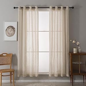INLINAS 52 x 84 Inch Semi Sheer Linen Curtains for Bedroom, Grommet Privacy Vertical Window Curtains & Drapes with Light Through for Living Room, Natural, 2 Panels