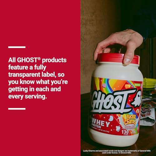 Image of GHOST Whey Protein Powder, Lucky Charms Cereal Milk - 2LB, 25G of Protein - Whey Protein Isolate & Concentrate Blend - Post Workout Fitness & Nutrition Shakes, Smoothies & Baking - Soy & Gluten-Free