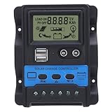 LCDディスプレイ付き12V 24V PWMソーラー充電コントローラ、電話タブレット充電用のデュアルUSB出力、効率的なエネルギーナビのための調整可能なパラメータを備えたソーラーパネルバッテリーレギュレータ (80A)