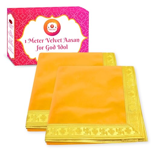 Image of Bhakti Lehar (1 Meter) Big Large Size Plain Orange Velvet Pooja Aasan for God Idol /Chowki Aasan Kapda Cloth for Temple Shelf Home Mandir, Ganesh Baithak and God Idol Sitting - Pack of 2