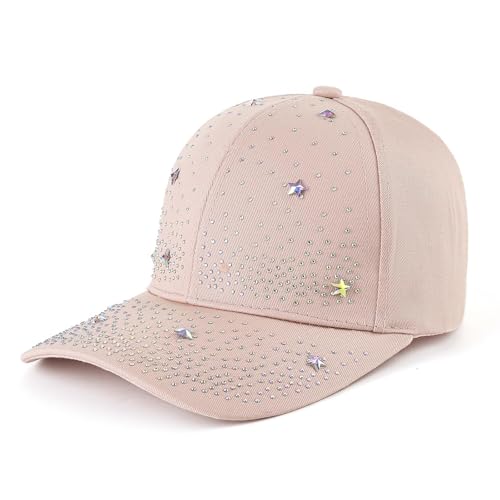 Studded Rhinestone Baseball Cap Bun Ponytail Adjustable Hat Sparkle Bling Sun Hat Y2k Fashion Trendy Caps Khaki