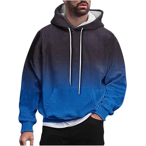 Men's Casual Hoodies Fashion Gradient Plus Size Workout Sweatshirt Loose Pullover Long Sleeve Hoodie with Pocket