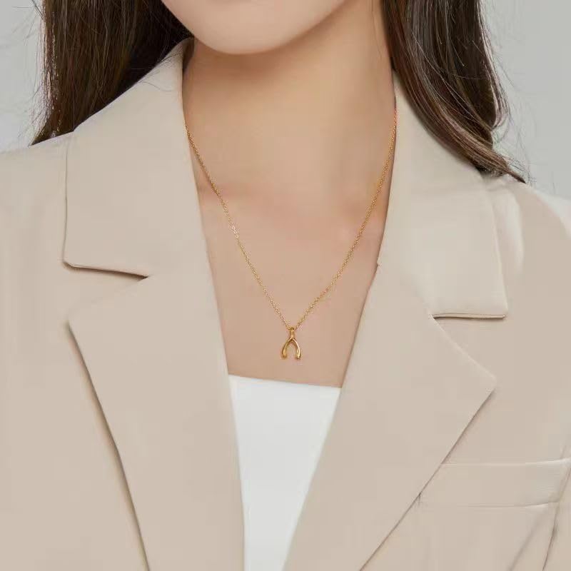 LIU JUN WishBone Necklace For Women, 14K Gold Plated Stack Two Layer Chain Make A Wish And Put On Your Good Luck Inspirational Jewelry Gift - Image 2