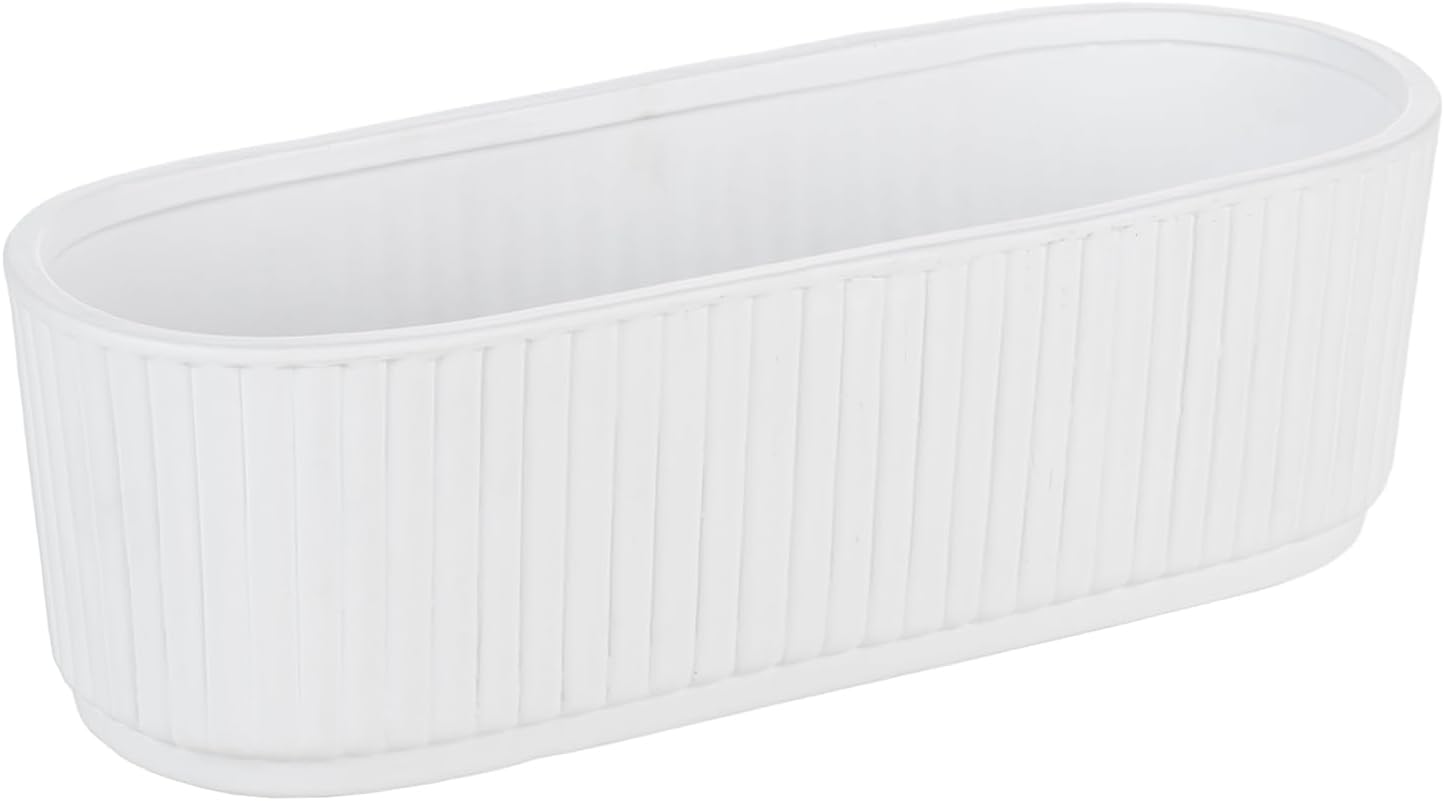 MyGift 12 Inch Ceramic Succulent Planter, Oval Matte White Planter Pot, Indoor Plants Flower Herb Garden Pot Window Box