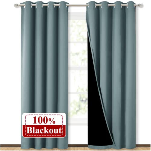 Image of NICETOWN 100% Blackout Curtains 84 inches Long, Pair of Energy Smart & Noise Blocking Out Drapes for Baby Room Window, Thermal Insulated Guest Room Lined Window Dressing(Greyish Blue, 52 inches Wide)