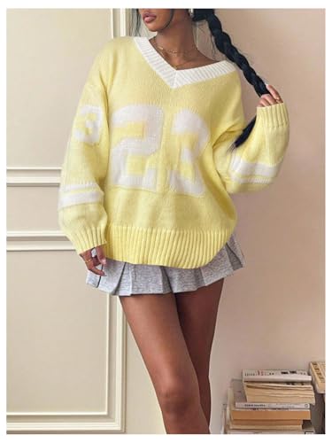 Image of Women's Y2K Sweater Oversized Sweaters Long Sleeve V Neck Pullover Jumper Knit Top
