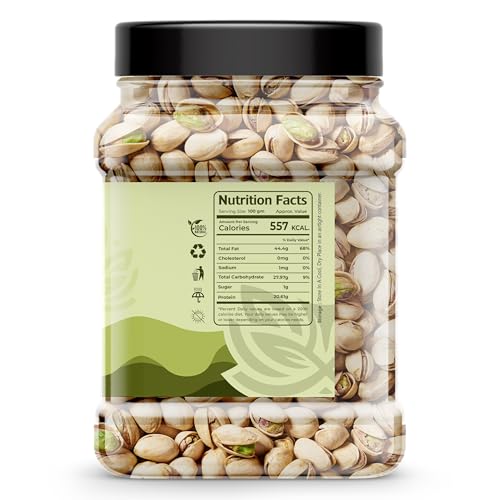 Image of Auravita Premium Roasted & Salted Pistachios 500gm | Crunchy & Flavorful Pista Dry Fruit | Resealable Jar | High in Protein & Fiber | Ideal for Snacking, Gifting