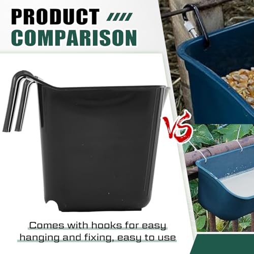 Image of Marsui 8 Pcs 15 Quart Horse Feeders for Stall Hook Over Hanging Fence Hay Feeder Mountable Livestock Plastic Feed Bucket for Farm Stalls Pasture, Stable to Feed Horses Sheep Cattle Cows Etc (Black)