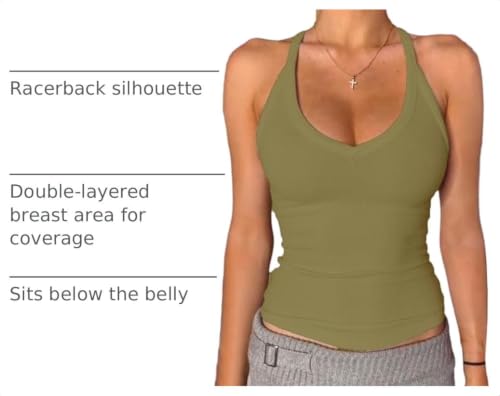 Image of Danysu V Neck Racer Back Tank Tops for Women Padded Fitted Long Basic Cami