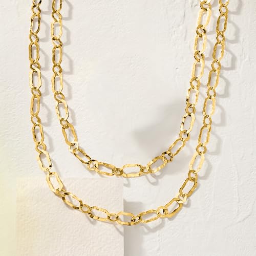 Ross-Simons Italian 18kt Gold Over Sterling Hammered and Polished Flat-Oval Link Layered Necklace. 18 inches