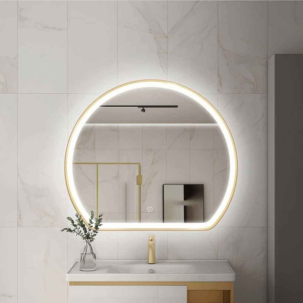PhAsz Modern Irregular Vanity Mirror for Wall Smart Mirror Bathroom with Lights Aluminum Framed Dimmable Vanity Mirror White