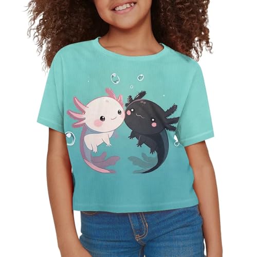 Image of Girls Summer Crop Top Outfits Short Sleeve T Shirts Kids Cute Clothes Tees Blouse