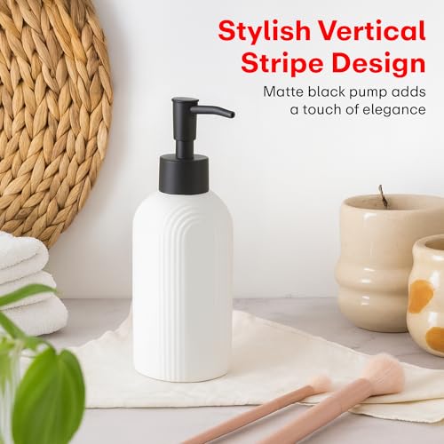 Image of Rioware Ceramic Soap Dispenser Hand Wash Bottles for Basin | Multipurpose Refillable for Liquid Shampoo, Kitchen, Bathroom, and Household Use | 300Ml, Pack of 1 - Solid White