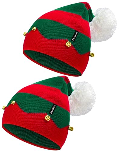 2 Pack Christmas Hat for Kids Xmas Elf Knitted Knit Hat for Children: 1 to 6 Years Old