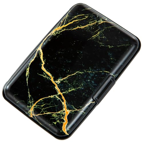 Image of Credit Card Holder Small RFID Blocking Wallet Business Metal Slim Mini Aluminum Hard Case for Women Men, Gold Marble Texture, small, Minimalist, Compact, American