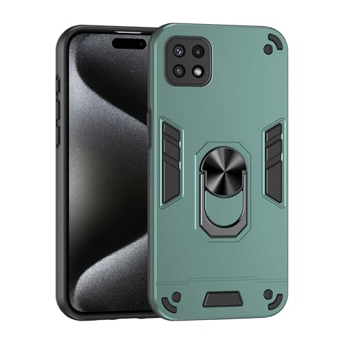 Compatible with Samsung Galaxy A22 5G Phone Case Series Rugged, Shockproof Protective Cover with Built-in Metal Ring Stand, Compatible with Magnetic Car Mount- Green