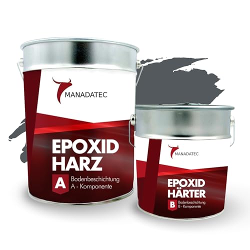 MANADATEC 2k Epoxidharz Bodenbeschichtung 2,5kg I RAL 7011 Eisengrau I Lösemittelfrei, Umweltfreundlich & Geruchsneutral I Beschichtung für Garagen- & Kellerböden I Hohe Schlagfestigkeit
