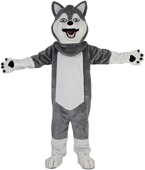 Plush Grey Husky Wolf Mascot Costume Stylish Cartoon Mascot Costume Dress-up Outfit for Adult Cosplay Party Halloween Christmas Party Favors GiftCartoon Mascot Costume
