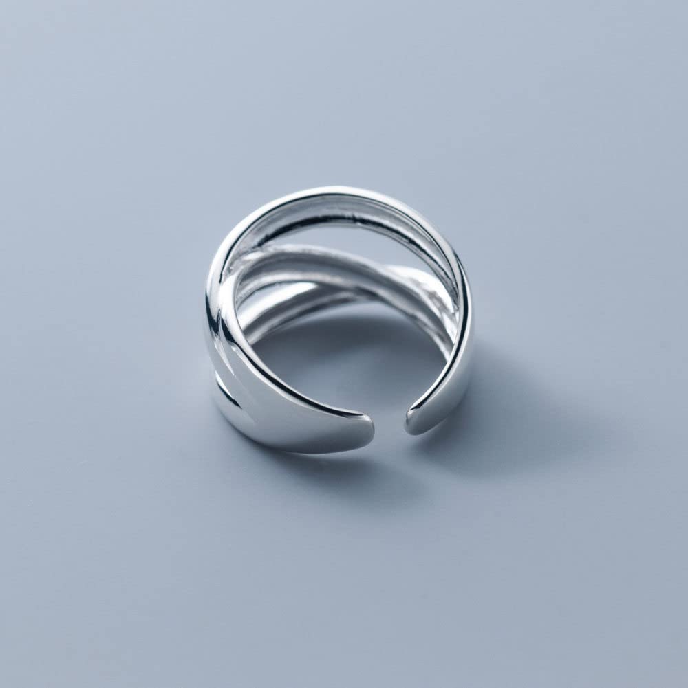 Verstellbarer Ring, S925 Sterling Silber Dreischichtiger Ring Verstellbare Ringe Durchbrochener Offener Ring Silber Daumenring Ewigkeitsring Hochzeit Charme Schmuck Geschenke Für Männer Mädchen D