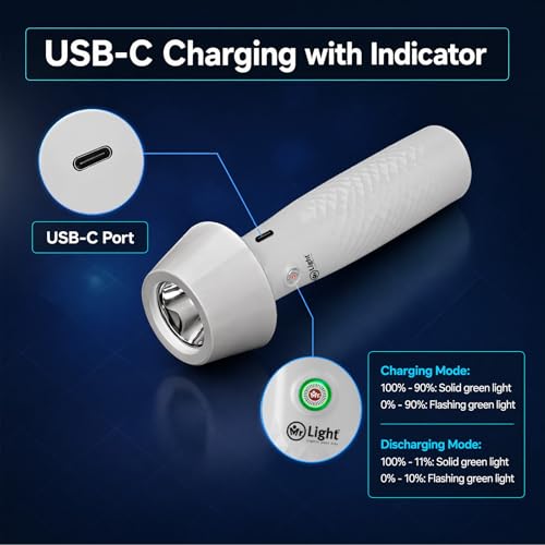 Image of Mr. Light Torch Rechargeable, 1200mAh Torch & Camping Light with Stepless Dimming, Portable LED Flashlight for Home, Camping, Power Outage & Daily Use