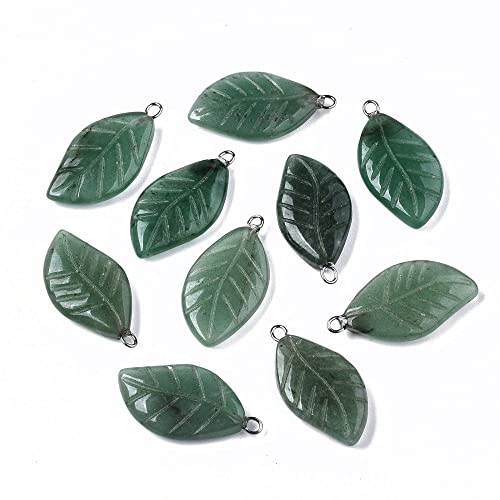 Beadthoven 10pcs Natural Green Aventurine Gemstone Pendants Carved Leaf Stone Healing Crystal Quartz Chakra Stone Charms Pendants for DIY Necklace Jewelry Making Accessories