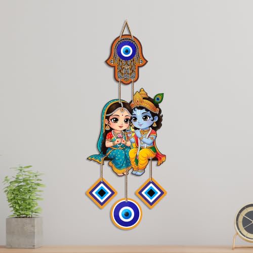 Image of Artvibes Divine Radha Krishna Evil Eye Wall Hanging for Home Entrance Door Decor | Nazar Battu Protection Hanging for Living Room Bedroom Temple Office | Lucky Charm Decorative Gift (WH 8580N)