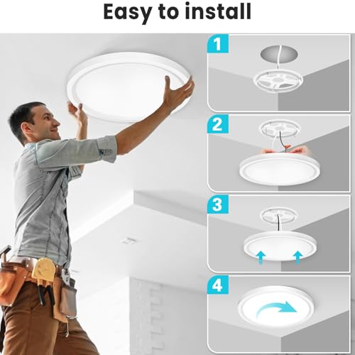 Image of libtit 12 inch Flush Mount LED Ceiling Light Fixture, 3000K 4000K 6500K Adjustable, 28W 3200lm White Round Lighting Fixtures for Bathroom Shower Hallway Kitchen, 4 Pack