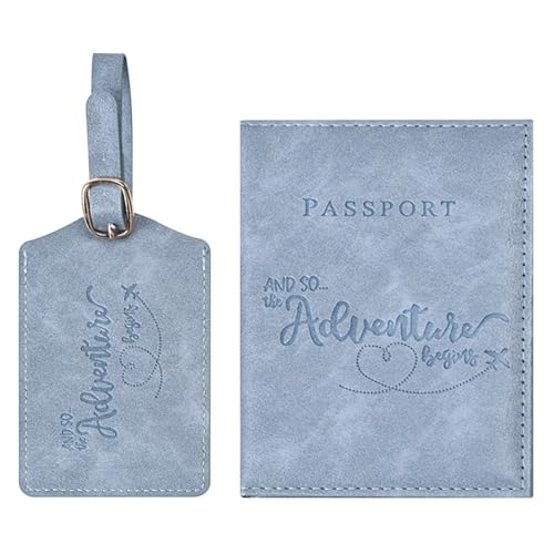 Greyoe Reisepasshülle, Reisepass Organizer, Passport Cover, PU-Leder Reisepass Hülle + Kofferanhänger, für Damen und Herren Urlaub Zubehör Travel Essentials (Blau D, 1)