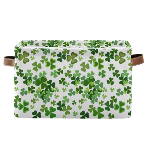 senya St. Patrick's Day Storage Basket, Large Foldable Storage Basket with Handles, Lucky Clover Shamrocks Fabric Collapsible Storage Bins Organizer Bag