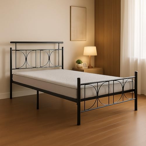 Image of Mexo Metal Extra Single Size Bed Without Storage | Wrought Iron Cot with Headboard & Footboard| Sturdy Powder Coated Platform Bed Extra Single Size Cot for Bedroom (Mexo Black)