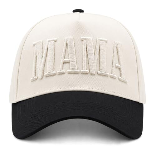YQZUWUXE Womens Mama Trucker Hat Vintage Embroidered Mom Baseball Cap Trendy New Mom Gifts Mothers Day Outfits for Mommin Black/Beige