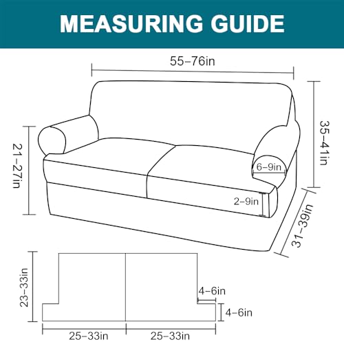 Turquoize 3 Pieces Sofa Covers T Cushion Sofa Slipcovers for 2 Cushion Couch Stretch Couch Cover Soft Sofa Slip Cover Furniture Covers with 2 Individual T Cushion Seat Covers,(Medium, Biscotti Beige) - Image 3