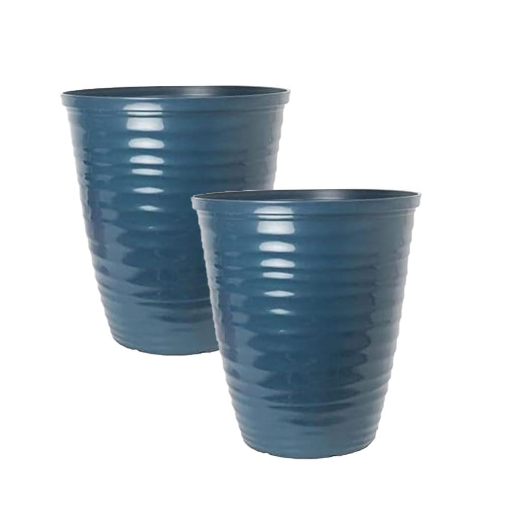 Dune Gloss Ripple Plastic Plant Pot–Outdoor Garden Planter with Drainage Holes, Weatherproof Flower Pots for Patio, Balcony & Indoor Decor | Decorative Large Plant Container (Lagoon Teal, 28cm-Pack 2)